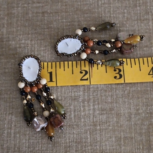 Hand Beaded Stitched Cabochon Dangle Earrings - Picture 4 of 6